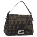 FENDI Zucca Canvas Mamma Baguette Shoulder Bag Brown Black Auth 213601V-1