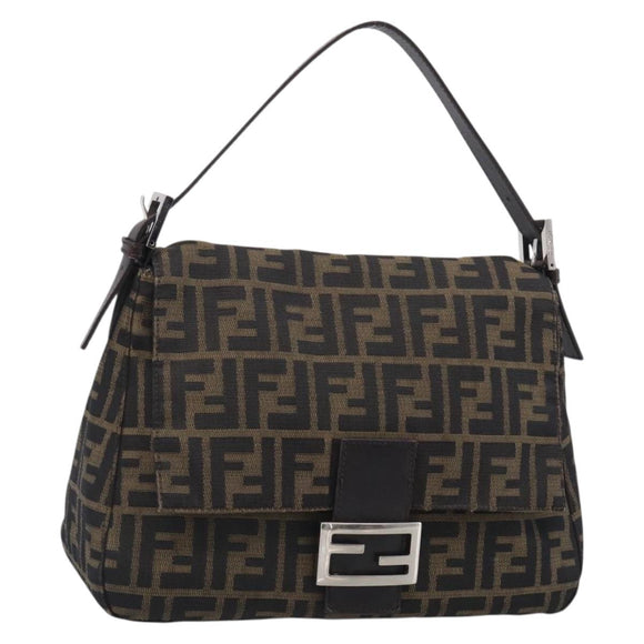 FENDI Zucca Canvas Mamma Baguette Shoulder Bag Brown Black Auth 213601V