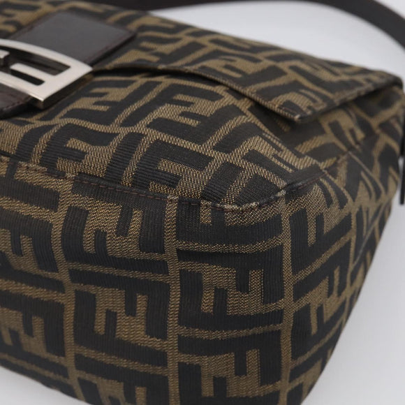 FENDI Zucca Canvas Mamma Baguette Shoulder Bag Brown Black Auth 213601V