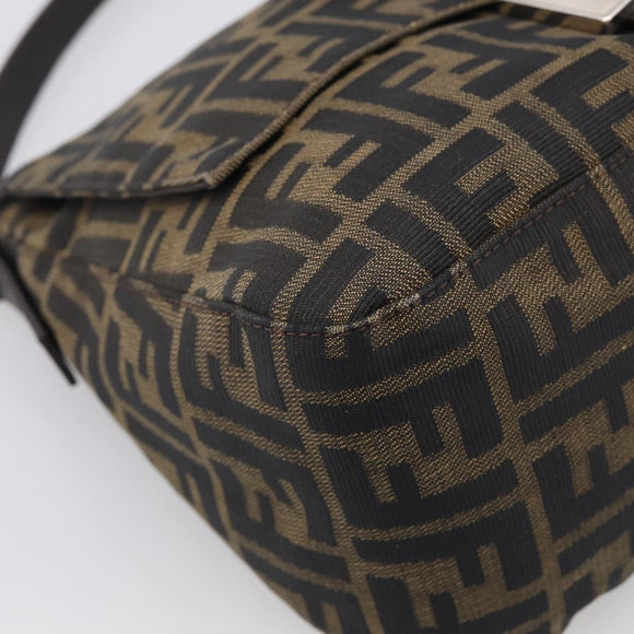 FENDI Zucca Canvas Mamma Baguette Shoulder Bag Brown Black Auth 213601V
