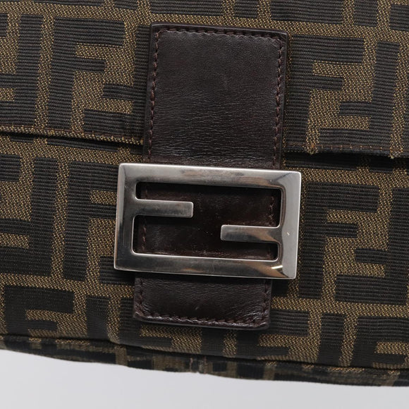 FENDI Zucca Canvas Mamma Baguette Shoulder Bag Brown Black Auth 213601V