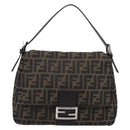 FENDI Zucca Canvas Mamma Baguette Shoulder Bag Brown Black Auth 213601V-2