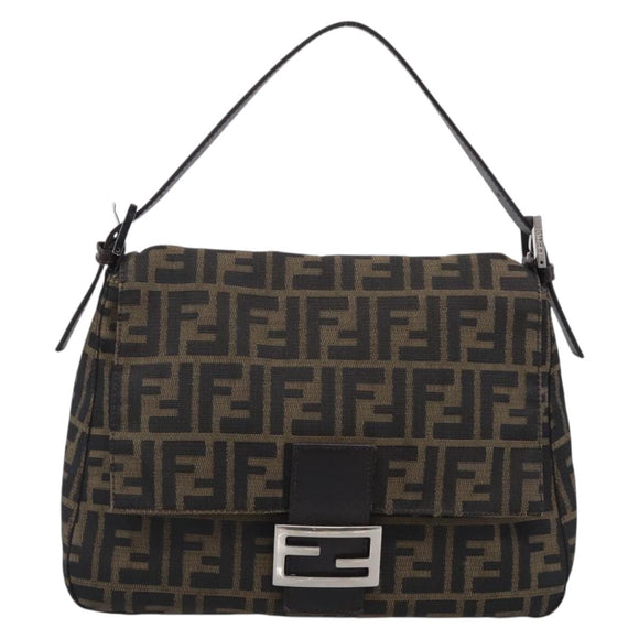 FENDI Zucca Canvas Mamma Baguette Shoulder Bag Brown Black Auth 213601V