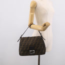 FENDI Zucca Canvas Mamma Baguette Shoulder Bag Brown Black Auth 213601V-26