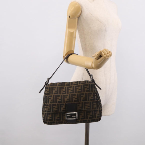 FENDI Zucca Canvas Mamma Baguette Shoulder Bag Brown Black Auth 213601V