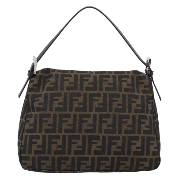 FENDI Zucca Canvas Mamma Baguette Shoulder Bag Brown Black Auth 213601V