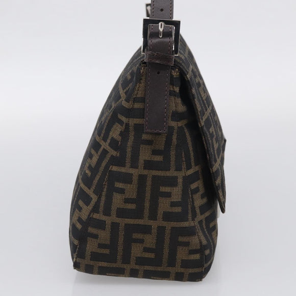 FENDI Zucca Canvas Mamma Baguette Shoulder Bag Brown Black Auth 213601V