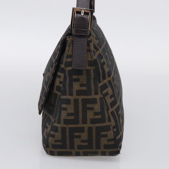 FENDI Zucca Canvas Mamma Baguette Shoulder Bag Brown Black Auth 213601V