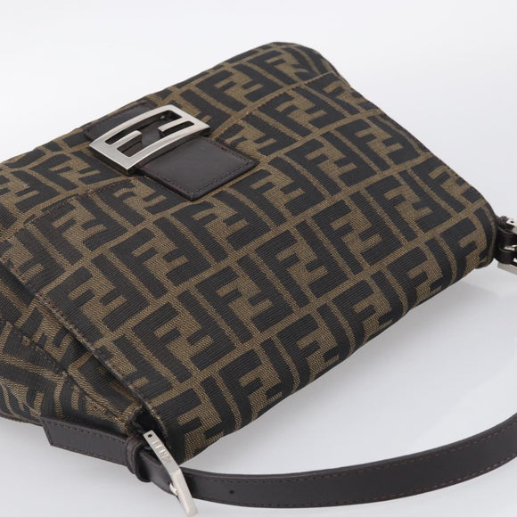 FENDI Zucca Canvas Mamma Baguette Shoulder Bag Brown Black Auth 213601V