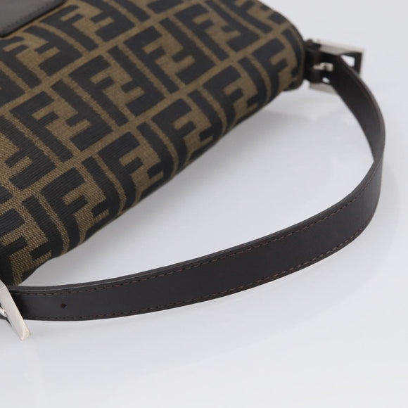 FENDI Zucca Canvas Mamma Baguette Shoulder Bag Brown Black Auth 213601V