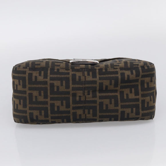 FENDI Zucca Canvas Mamma Baguette Shoulder Bag Brown Black Auth 213601V
