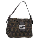 FENDI Zucca Canvas Mamma Baguette Shoulder Bag Brown Black Auth 213602V-1