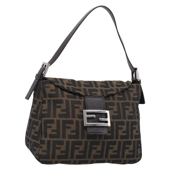 FENDI Zucca Canvas Mamma Baguette Shoulder Bag Brown Black Auth 213602V
