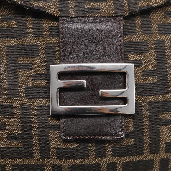 FENDI Zucca Canvas Mamma Baguette Shoulder Bag Brown Black Auth 213602V