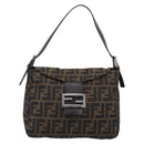 FENDI Zucca Canvas Mamma Baguette Shoulder Bag Brown Black Auth 213602V-2
