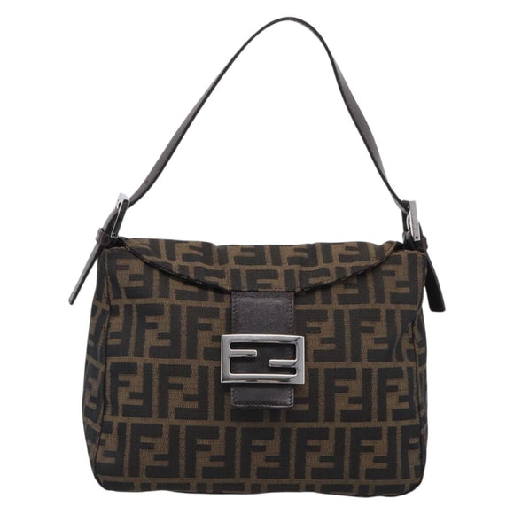FENDI Zucca Canvas Mamma Baguette Shoulder Bag Brown Black Auth 213602V