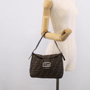FENDI Zucca Canvas Mamma Baguette Shoulder Bag Brown Black Auth 213602V-24