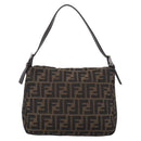 FENDI Zucca Canvas Mamma Baguette Shoulder Bag Brown Black Auth 213602V-3
