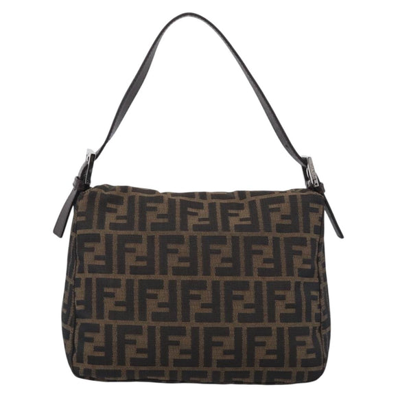 FENDI Zucca Canvas Mamma Baguette Shoulder Bag Brown Black Auth 213602V