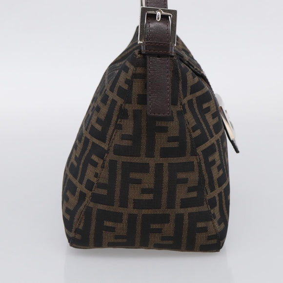 FENDI Zucca Canvas Mamma Baguette Shoulder Bag Brown Black Auth 213602V