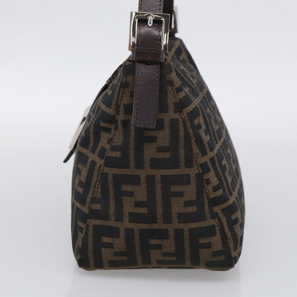 FENDI Zucca Canvas Mamma Baguette Shoulder Bag Brown Black Auth 213602V