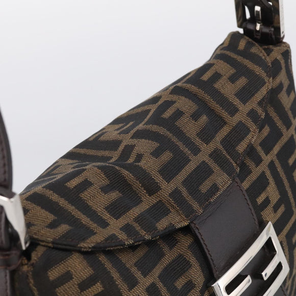 FENDI Zucca Canvas Mamma Baguette Shoulder Bag Brown Black Auth 213602V