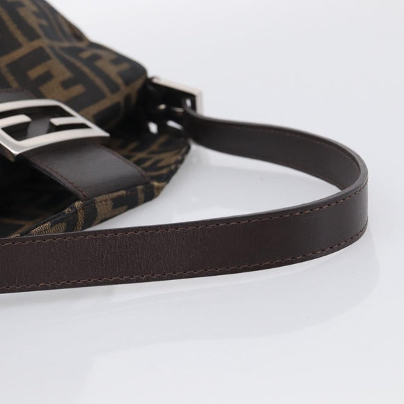 FENDI Zucca Canvas Mamma Baguette Shoulder Bag Brown Black Auth 213602V
