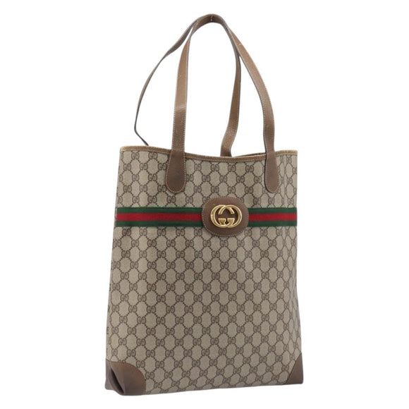 GUCCI GG Supreme Web Sherry Line Bag PVC Brown Gold 002 904 0131 Auth 213607
