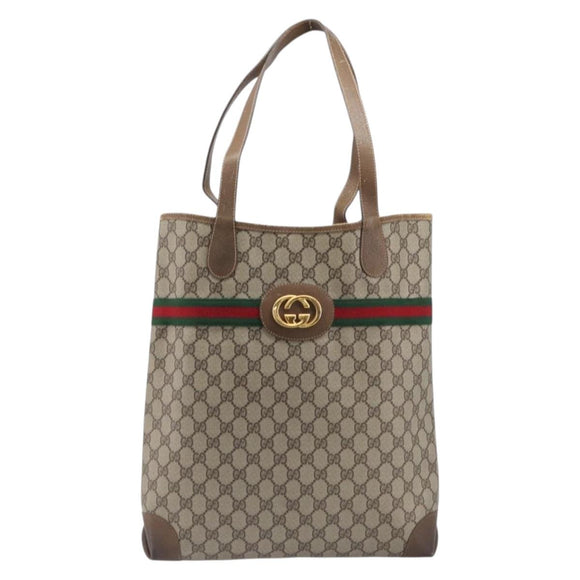 GUCCI GG Supreme Web Sherry Line Bag PVC Brown Gold 002 904 0131 Auth 213607