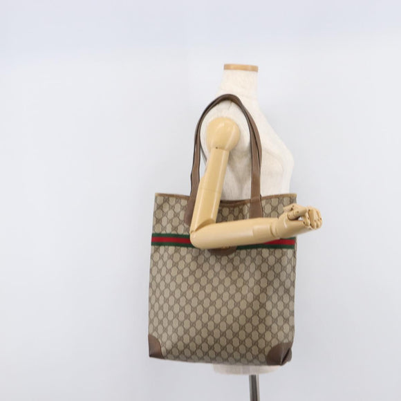 GUCCI GG Supreme Web Sherry Line Bag PVC Brown Gold 002 904 0131 Auth 213607