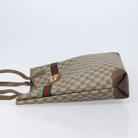 GUCCI GG Supreme Web Sherry Line Bag PVC Brown Gold 002 904 0131 Auth 213607
