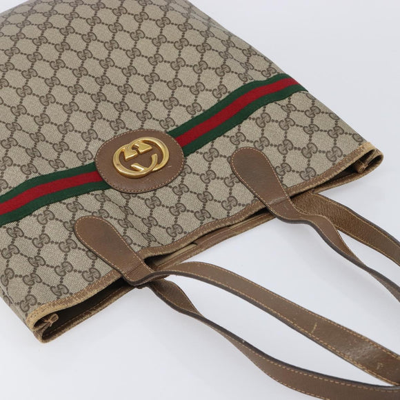 GUCCI GG Supreme Web Sherry Line Bag PVC Brown Gold 002 904 0131 Auth 213607