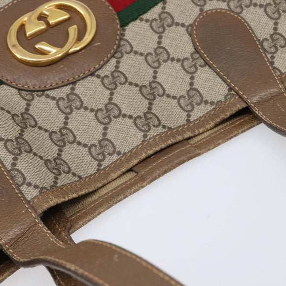 GUCCI GG Supreme Web Sherry Line Bag PVC Brown Gold 002 904 0131 Auth 213607