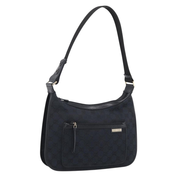 GUCCI GG Canvas Shoulder Bag Black Gold 001 4198 Auth 213611V