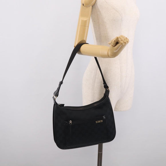 GUCCI GG Canvas Shoulder Bag Black Gold 001 4198 Auth 213611V