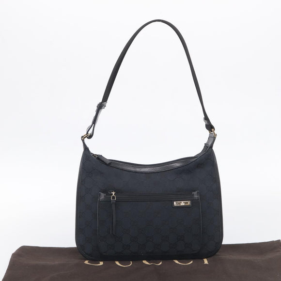 GUCCI GG Canvas Shoulder Bag Black Gold 001 4198 Auth 213611V