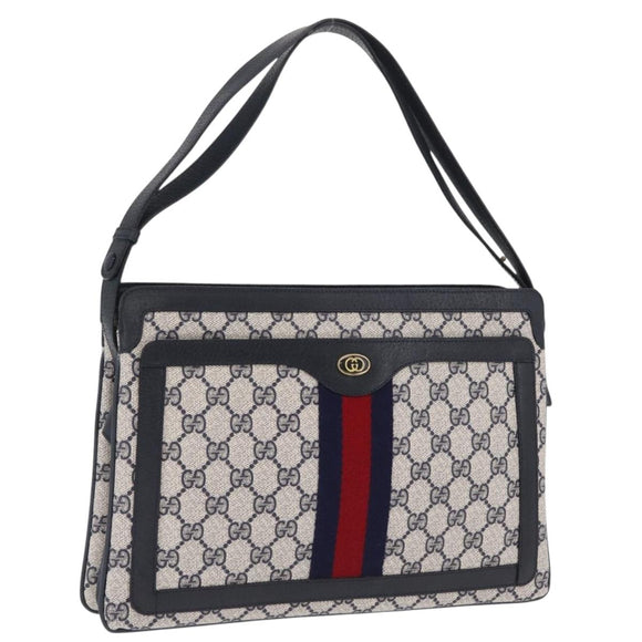 GUCCI GG Supreme Sherry Line Shoulder Bag PVC Navy Gold 02 14 013 Auth 213612