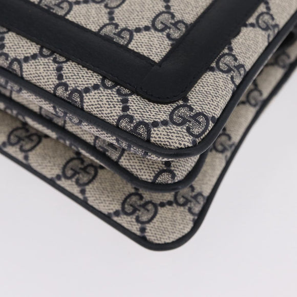 GUCCI GG Supreme Sherry Line Shoulder Bag PVC Navy Gold 02 14 013 Auth 213612