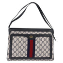 GUCCI GG Supreme Sherry Line Shoulder Bag PVC Navy Gold 02 14 013 Auth 213612-2