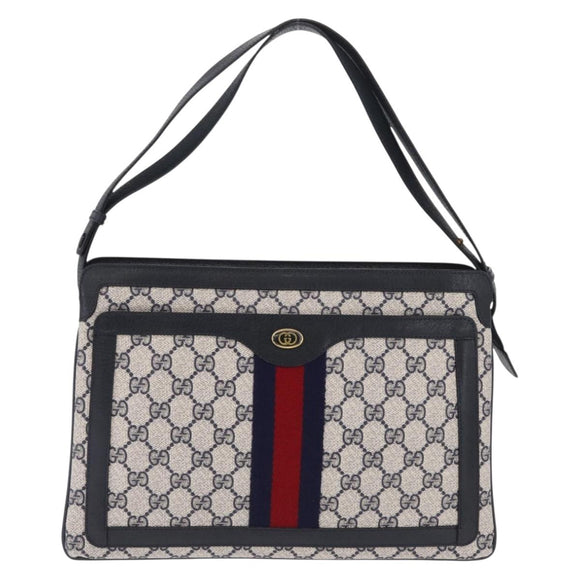 GUCCI GG Supreme Sherry Line Shoulder Bag PVC Navy Gold 02 14 013 Auth 213612