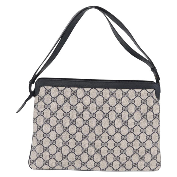 GUCCI GG Supreme Sherry Line Shoulder Bag PVC Navy Gold 02 14 013 Auth 213612