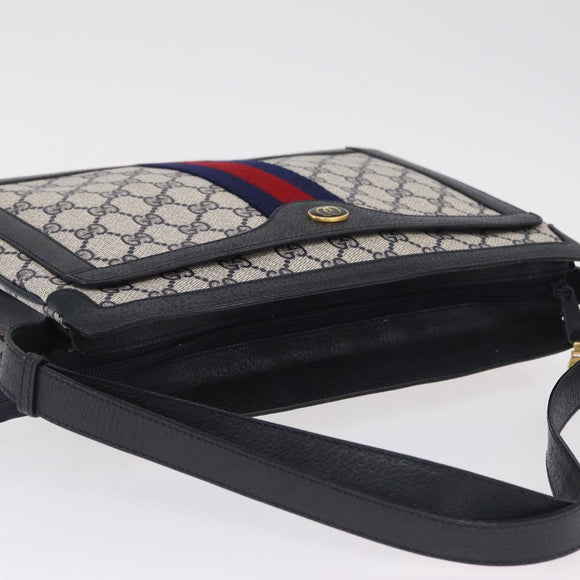 GUCCI GG Supreme Sherry Line Shoulder Bag PVC Navy Gold 02 14 013 Auth 213612