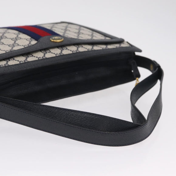 GUCCI GG Supreme Sherry Line Shoulder Bag PVC Navy Gold 02 14 013 Auth 213612
