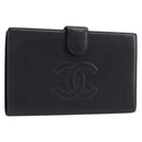 CHANEL Long Wallet Caviar Skin Black Gold CC Auth 213613V-1