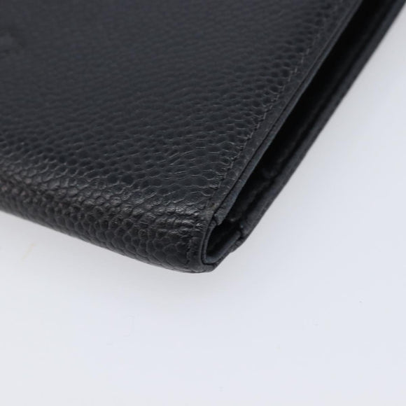 CHANEL Long Wallet Caviar Skin Black Gold CC Auth 213613V