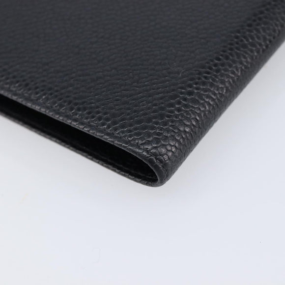 CHANEL Long Wallet Caviar Skin Black Gold CC Auth 213613V
