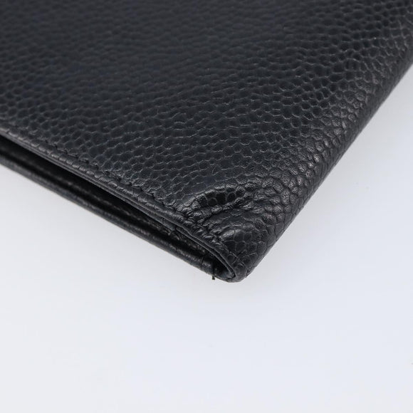 CHANEL Long Wallet Caviar Skin Black Gold CC Auth 213613V