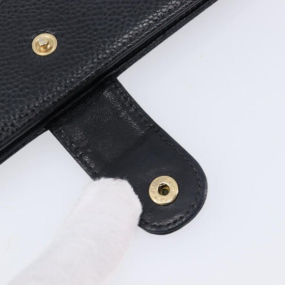 CHANEL Long Wallet Caviar Skin Black Gold CC Auth 213613V
