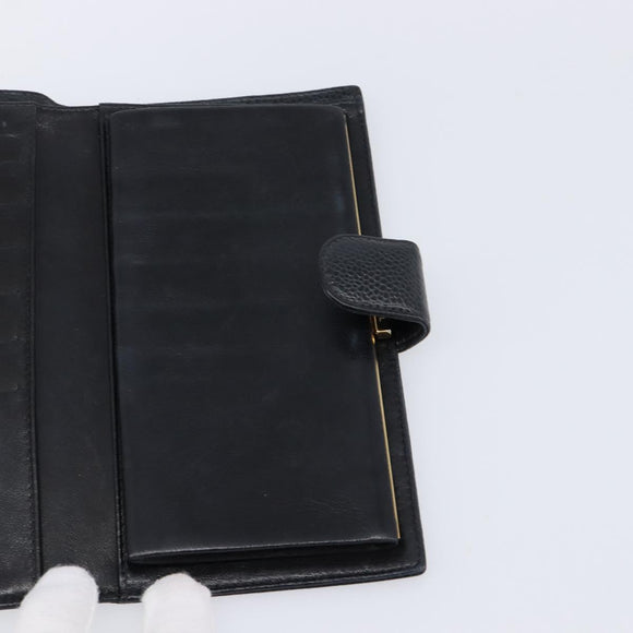 CHANEL Long Wallet Caviar Skin Black Gold CC Auth 213613V