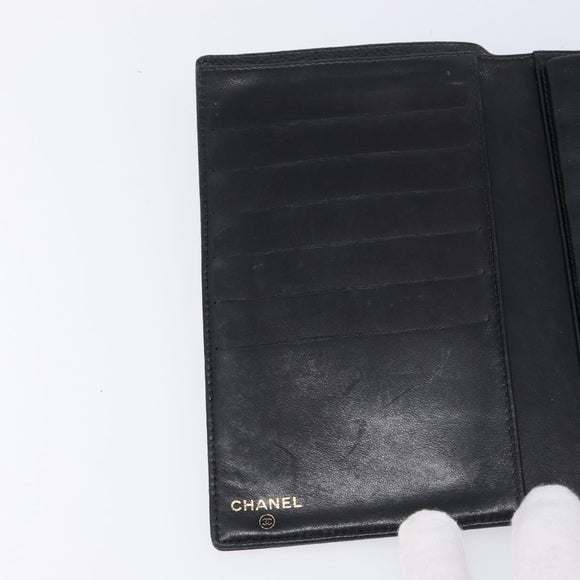 CHANEL Long Wallet Caviar Skin Black Gold CC Auth 213613V